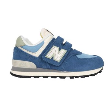 NEWBALANCE 男中童運動鞋-WIDE-574系列 麂皮 魔鬼氈 寬楦 PV574BLE 藍淺藍綠白