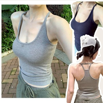 ✨挂脖工字背心✨帶胸墊辣妹吊帶 遮副乳修身背心 夏外穿絕美休閑吊帶 性感純色背心 打底美背無袖上衣 背心女 吊帶上衣女生