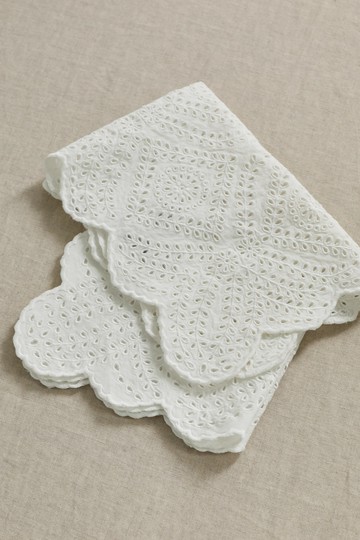 Sea - Vienne Set Of Two Scalloped Broderie Anglaise Cotton Napkins - White - one size