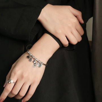 眼觀925純銀克羅星手鐲女星星字母泰銀嘻哈開口學生簡約百搭手飾1入