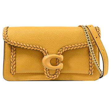 COACH CJ863 經典C LOGO編織造型翻蓋斜背包.黃