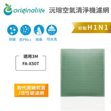 適用3M：FA-X50T淨呼吸淨巧型(4坪)空氣清淨機【Original Life】沅瑢 長效可水洗★ 空氣清淨機濾網