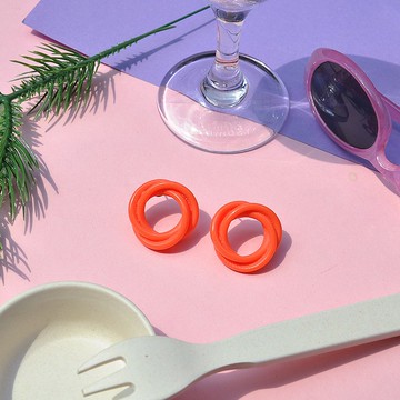 可愛疊疊圈圈耳環/ 活力橘/ 壓克力耳環