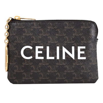 CELINE TRIOMPHE 字母LOGO印花鑰匙釦零錢包.深咖