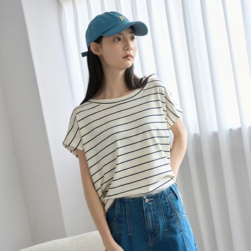 慵懶自在條紋剪裁上衣(米白)-女
