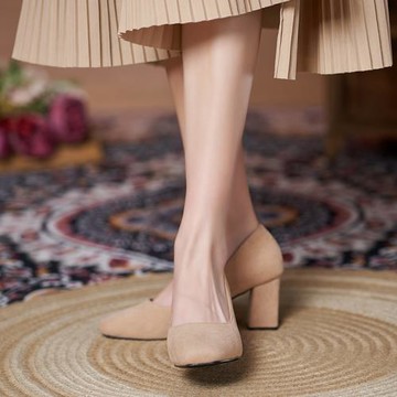 高跟鞋女2023年春秋新款粗跟方頭法式裸色不累腳黑色仙女單鞋夏