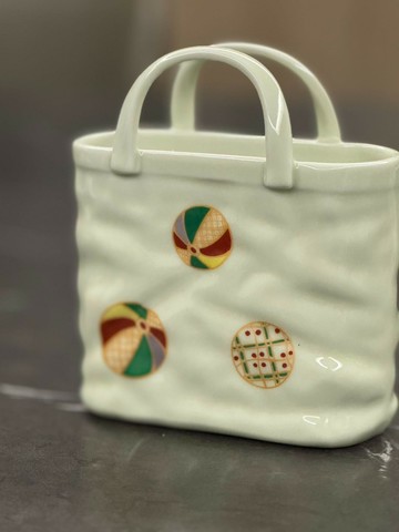 日本進口轉讓中古 日本進口 皮花球花器 手作手繪擺飾