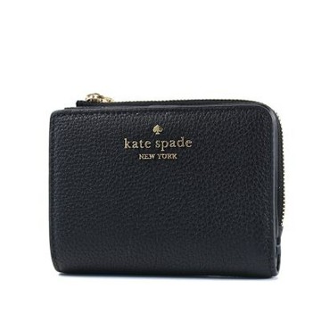 KATE SPADE 鵝卵石紋皮革釦式對開短夾-黑色