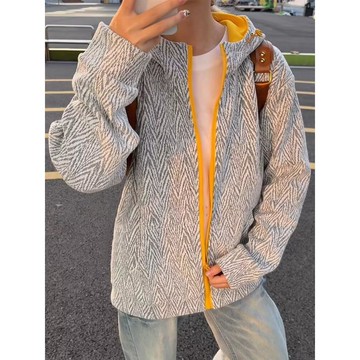 秋冬新款休閒寬鬆高級感保暖上衣男時尚潮流撞色連帽大學T男