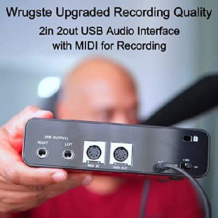 2i2 USB Audio Interface with MIDI Ports(24Bit 96kHz) 48V Phantom Power Plug＆Play Wrugste XLR Audio Interface for Recording Podcasting and Streaming U