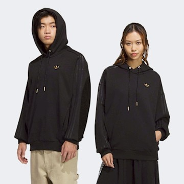 ADIDAS ORIGINALS 愛迪達 阿迪達斯 三葉草 寬鬆 毛圈布 帽T 男女連帽上衣-黑色 LNY NEW HOODIE-KA0819