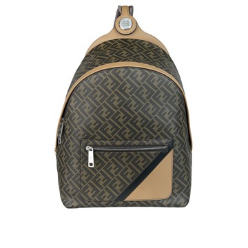 FENDI Diagonal 對角設計帆布及皮革中型拉鍊後背包(棕色)