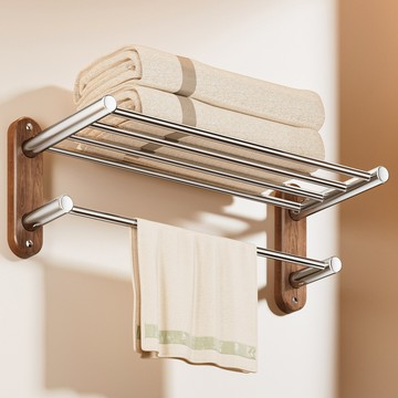 免運 浴室用品 定制304不銹鋼毛巾浴巾架工程酒店浴室胡桃木置物淋浴房澡堂加厚工廠現貨直銷 售後保障 全館免運 5h1225