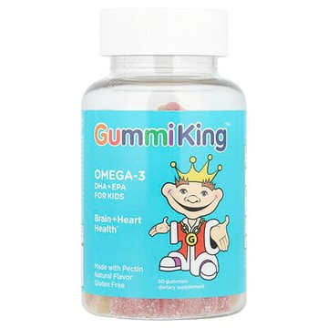 GummiKing, 兒童 Omega-3 DHA + EPA，草莓、橙子和檸檬味，60 粒軟糖（每粒 35 毫克）