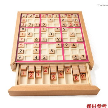 Winn 木製數獨益智板木製數獨遊戲套裝帶抽屜數學腦筋急轉彎桌面玩具