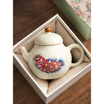 金龍魚茶壺草木灰泡茶壺陶瓷復古家用中國風復古泡茶器功夫茶具