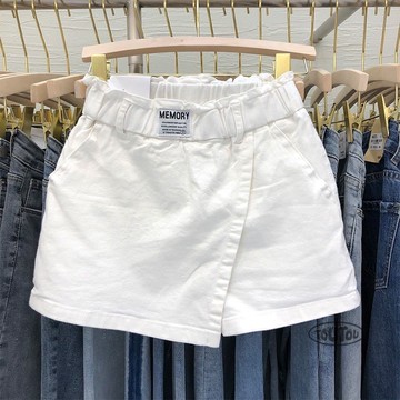 【台灣出貨】S-4XL 大尺碼褲裙 A字裙 假兩件短褲 大尺碼假兩件褲裙百搭鬆緊高腰純棉春夏白色褲裙女顯瘦A字半身短