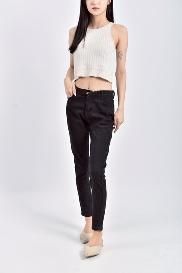 加購優惠(L) jeans丹寧牛仔低腰黑色長褲