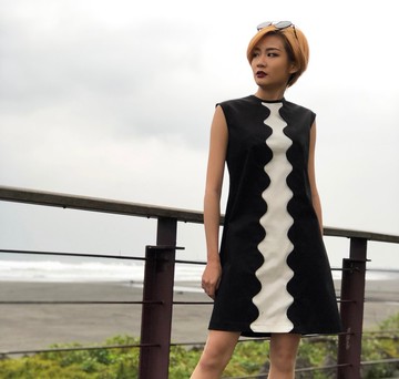 春夏新款黑白雲朵立體女士洋裝