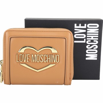 LOVE MOSCHINO 拋光愛心字母皮革拉鍊短夾(棕色)
