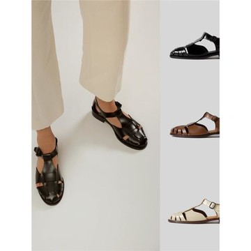 原單小眾hereu復古瑪麗珍鞋女真皮平底涼鞋復古手工編織羅馬鞋