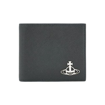 Vivienne Westwood 防刮面星球銀logo八卡對開短夾(黑)