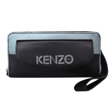 [平輸版]KENZO 前口袋雙色ㄇ字拉鍊長夾(黑銀藍)(附手掛帶)/真品平輸