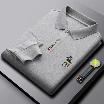 摩登秀男裝🔥正品保羅秋季男士長袖T恤刺繡休閒翻領POLO衫中青年寬鬆純色上衣