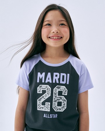 MARDI MERCREDI 童裝 印花短TEE 栗色 蕾絲拼接 亮紫色 CROPPED TSHIRT RAGLAN NO.26 LACE
