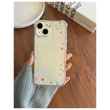 個性創意金色ins愛心星星適用蘋果16promax手機殼iPhone15pro硅膠防摔透明14/13簡約卡通大孔軟殼保護套