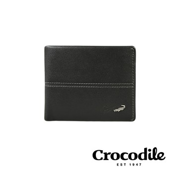 Crocodile鱷魚皮件 男皮夾 拉鍊真皮短夾 素面軟皮 7卡  Classic經典系列 0203-3607-黑咖兩色