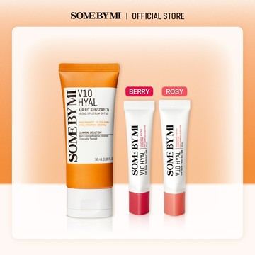 [SOMEBYMI] V10 維他命玻尿酸 AIR FIT空氣防曬乳 + 防曬護唇膏(Berry or Rosy)