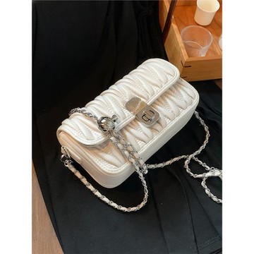 法國MK鏈條小方包女2024新款高級質感真皮繡線包包百搭單肩斜挎包