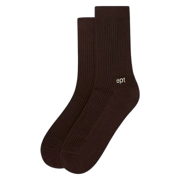 韓國 ept 小 LOGO 素面中筒襪 棕 - L/XL