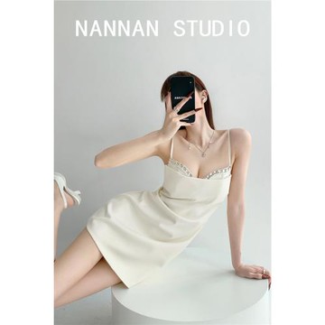 熱戀千金/性感純欲珍珠鉆石抹胸吊帶裙輕奢氣質高級感修身連衣裙