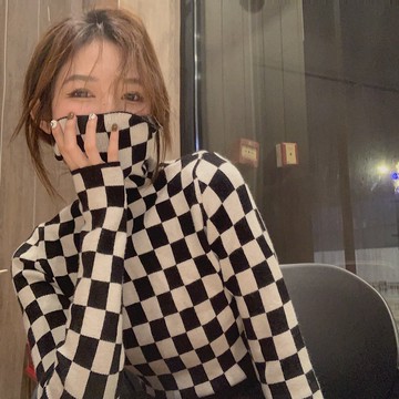 皮草大衣內搭堆堆領打底衫女秋冬洋氣設計高級感棋盤格毛衣針織衫
