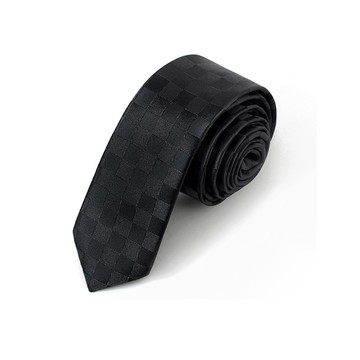 【拉福】格紋6cm窄版領帶拉鍊領帶 (兒童黑色)