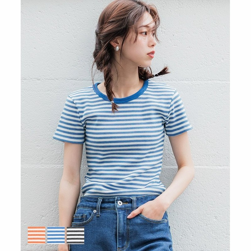 Coca コカ コンパクトボーダーワッフルカットソー レディース Blue 通販 Lineポイント最大1 0 Get Lineショッピング