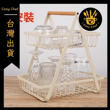 ✨️臺灣出貨✨️暖廚小築✅可開發票木提手果籃 家用雙層收納籃桌面置物籃 零食收納籃 水果籃 果蔬籃