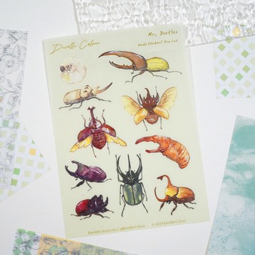【甲蟲先生】水彩插畫 和紙貼紙 手帳 昆蟲 自然 獨角仙 大兜蟲