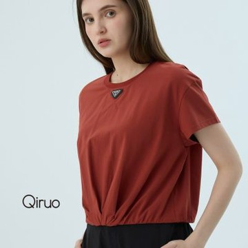 Qiruo 奇若春夏專櫃橘紅色短袖棉上衣7170A 素色短款