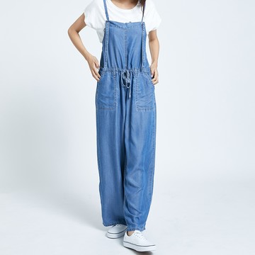 SOMETHING｜女裝｜綁繩寬丹寧吊帶長褲