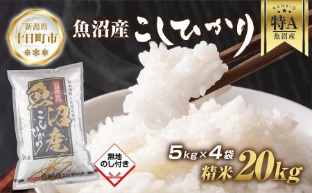  魚沼産 コシヒカリ 5kg ×4袋 計20kg お米 こしひかり 新潟 （お米の美味しい炊き方ガイド付き）