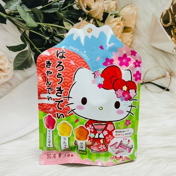 日本 SENJAKU 扇雀飴 富士山KT貓 綜合果汁風味糖 65g 櫻桃/蘋果/柑橘 每個糖果都有附籤運喔！｜全店$199免運