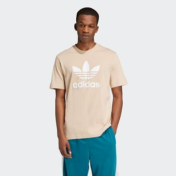 ADIDAS 短T TREFOIL T-SHIRT 奶茶色 大LOGO 短袖 上衣 男 IZ2351