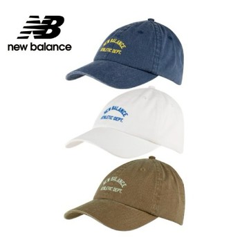【New Balance官方旗艦店】刺繡斜紋布棒球帽/老帽_LAH01003_中性_牛仔藍/白色/棕色