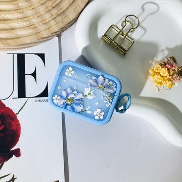 AirPods 1,2,3,4,AirPods Pro 2天藍色壓花耳機殼,送給她的禮物