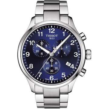 TISSOT 天梭 韻馳系列 Chrono XL計時手錶-藍x銀/45mm T1166171104701