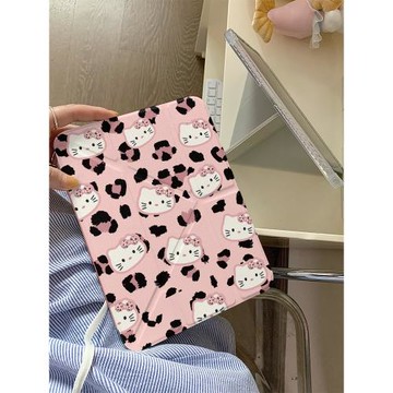 少女粉色豹紋kt貓Y+三折適用ipad11保護套air7/6新款ipad10帶筆槽11寸防摔10.2/10.9蘋果平板保護套mini7女