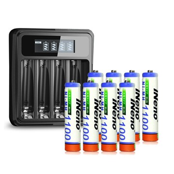 iNeno 超大容量鎳氫充電電池1100mAh (4號/AAA 8入) + 鎳氫電池專用液晶充電器UK-L575